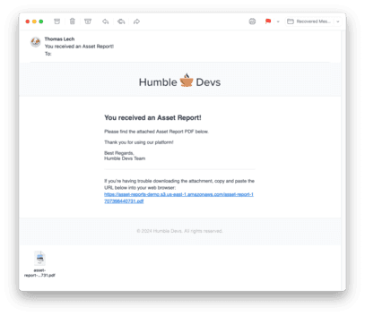 Asset Report Email