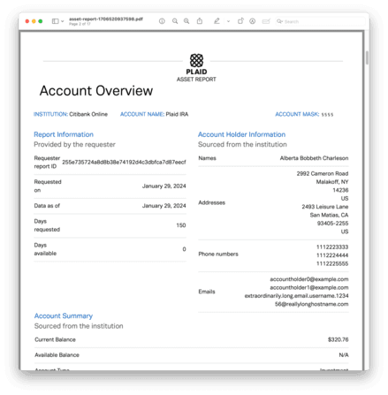 Asset Report PDF