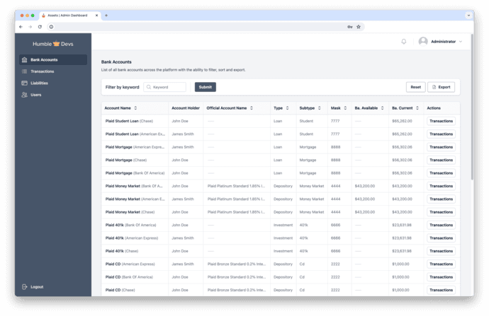Admin Bank Accounts