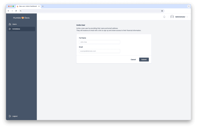 Admin New Invitation
