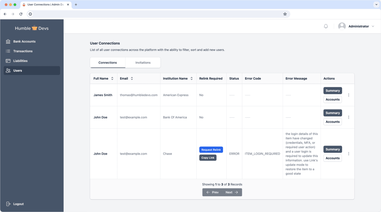 Admin connections