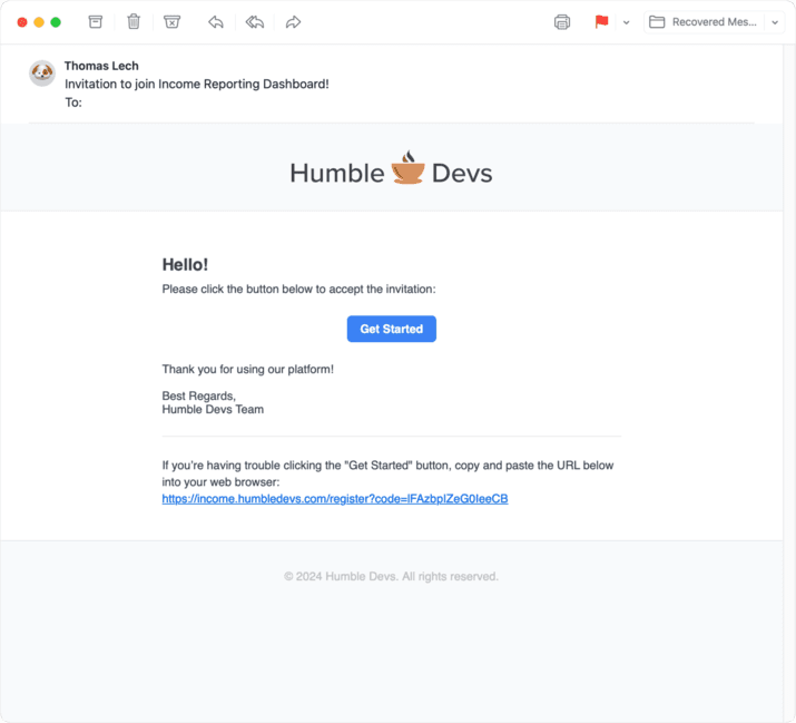 Invitation email
