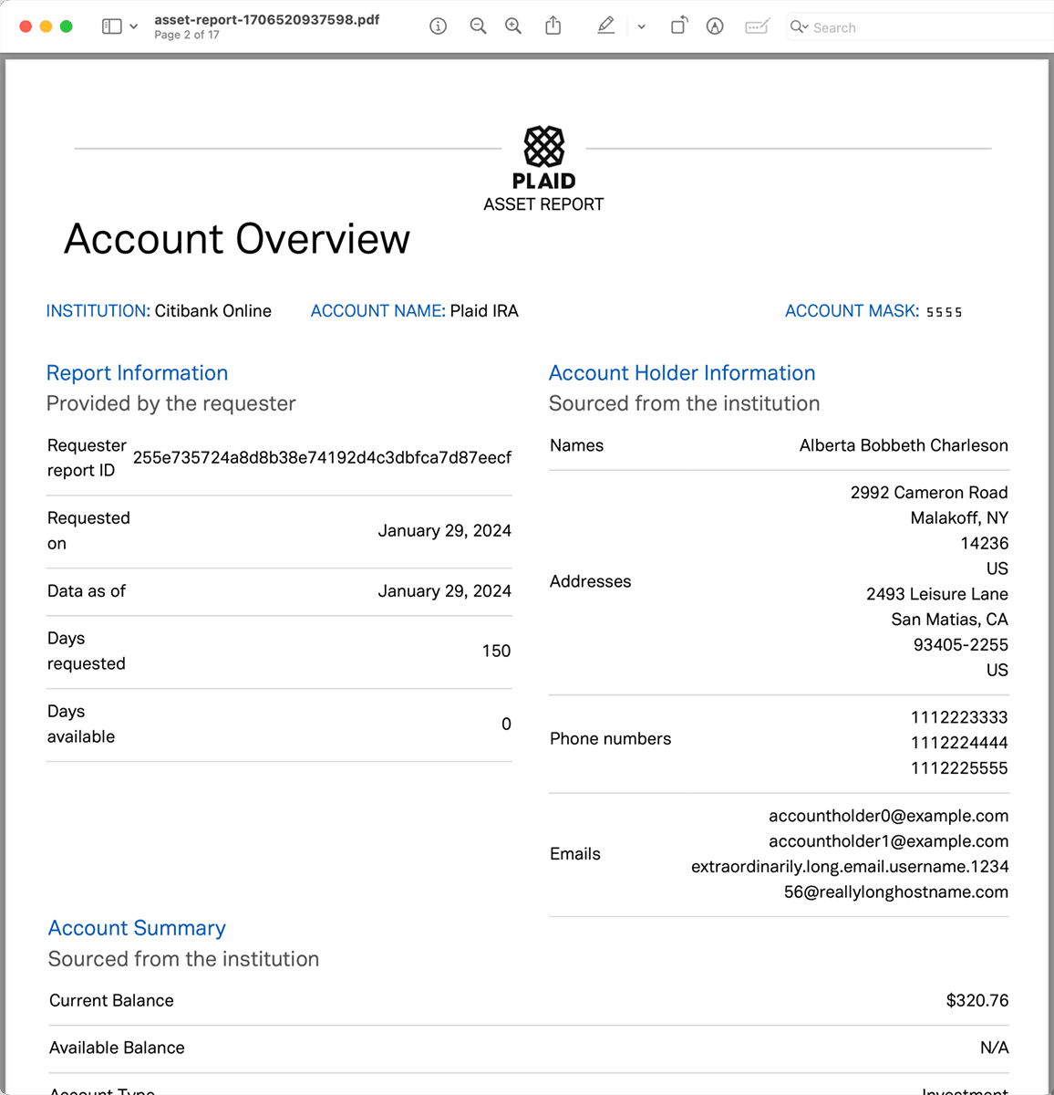 Asset report PDF preview
